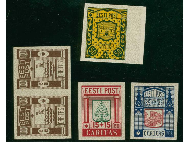 1938, Caritas 10-50 s. imperforated proofs, 10 s. as horizontal pair, mint never hinged, fine