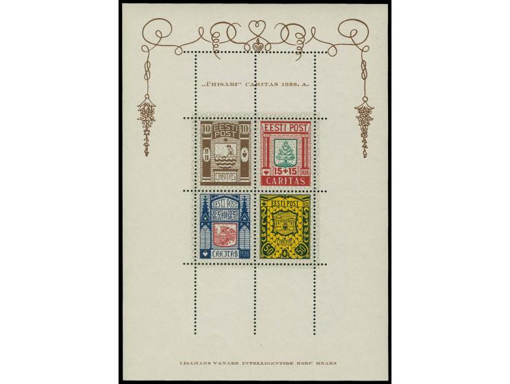 1938, Caritas souvenir sheet with additional perforation above the stamps, mint never hinged, rare with only few copies known