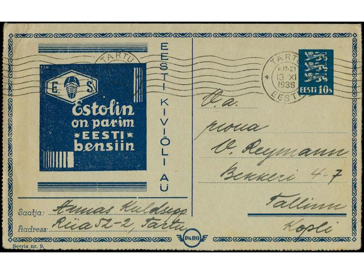 1937, PARO lettersheet no. 9, with clear cds. "TARTU 13 XI 38", little unfresh, otherwise fine