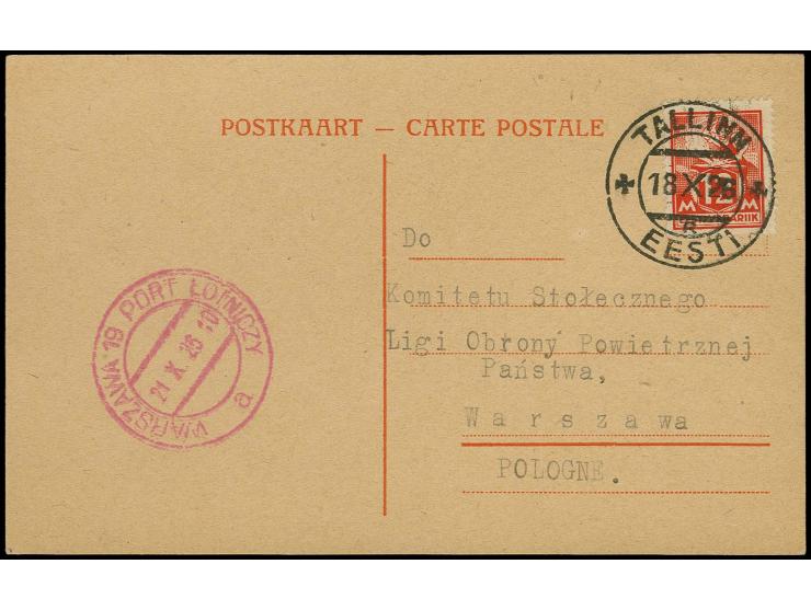 Drucks Roundflight "Warsaw-Lida-Wilna-Riga-Tallinn-Helsinki-Warsaw", card with Craftsmen 12 m. tied by cds. "TALLINN 18 X 26"