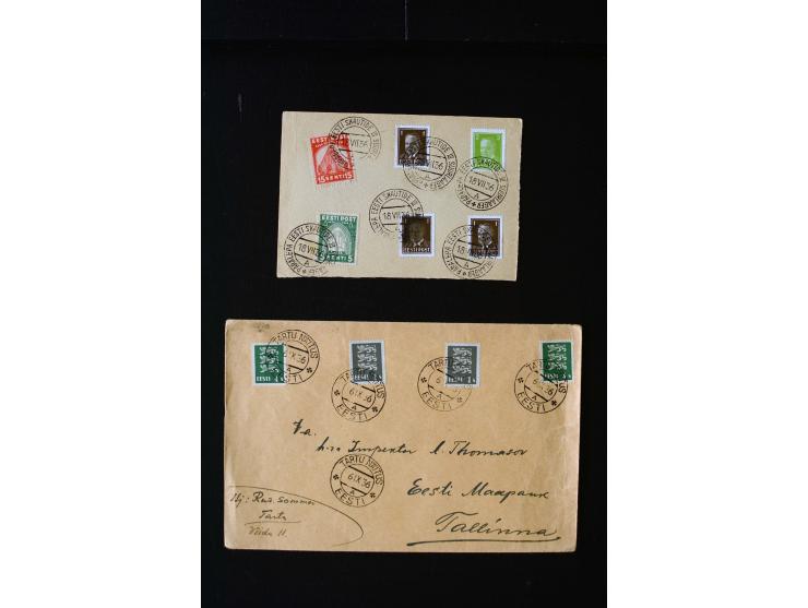 1919/40, interesting group of more than 25 cards with mostly special cancellations including "TARTU ÜLIKOOL 1632-1932", fine