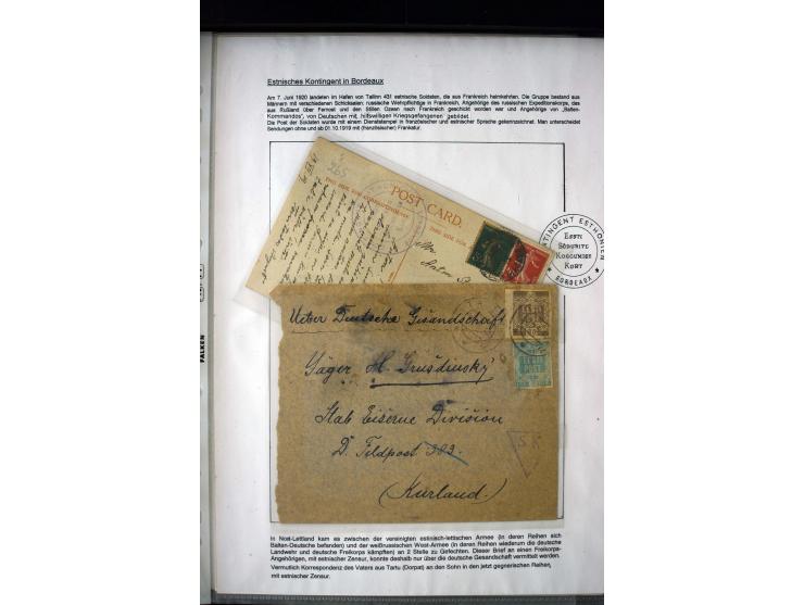 INDEPENDENCE-WAR: 1918/20, Finnish and Baltic-German Units, 5 cards and one cover and 2 stamps with different cancellations, 