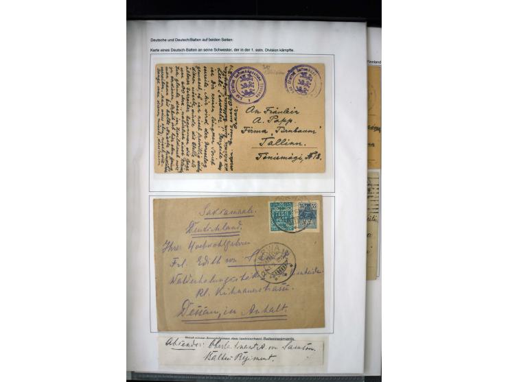 INDEPENDENCE-WAR: 1918/20, Finnish and Baltic-German Units, 5 cards and one cover and 2 stamps with different cancellations, 