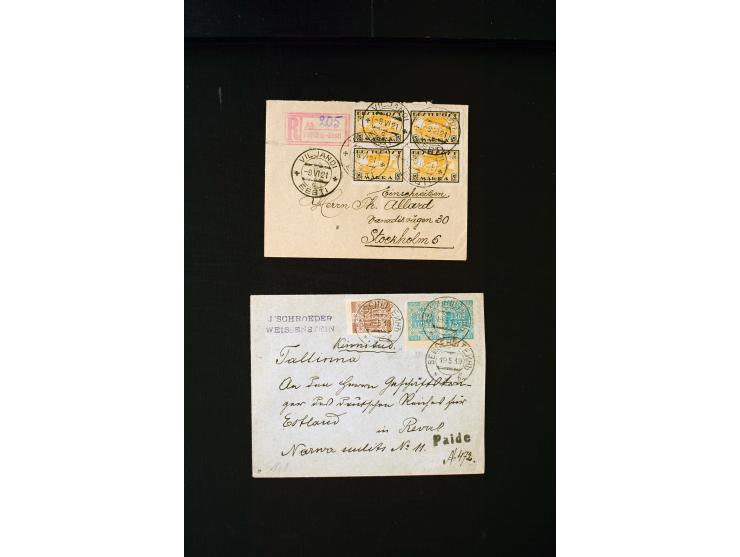 POSTMASTER-PERFORATIONS: 1919/21, interesting group of 17 cards and covers, mostly "BALTISKI" and "VILJANDI", mostly fine