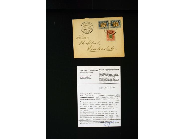 POSTMASTER-PERFORATIONS: 1919/21, interesting group of 17 cards and covers, mostly "BALTISKI" and "VILJANDI", mostly fine