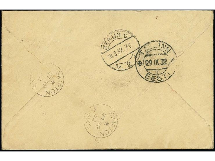 GREAT BRITAIN: George V. 4 p. tied by cds. "SKIPTON 27 SP 32" to airmail cover addressed to "passengers SS Baltavia arriving 