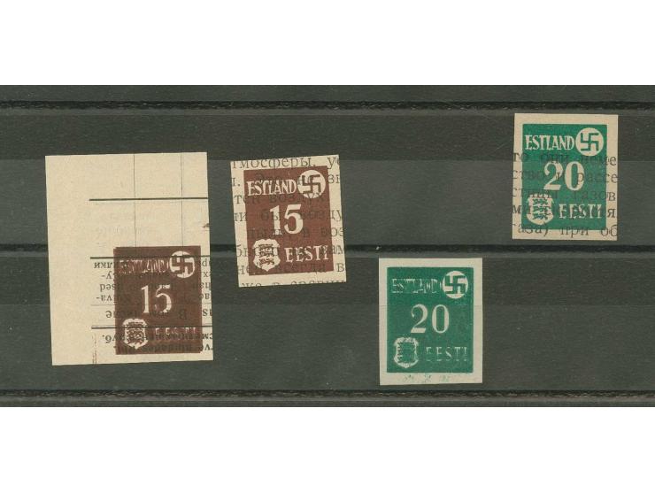 1941, 15-20 k. on form paper and on form paper with double print, without gum, fine, signed Krischke and certificate for 15 k