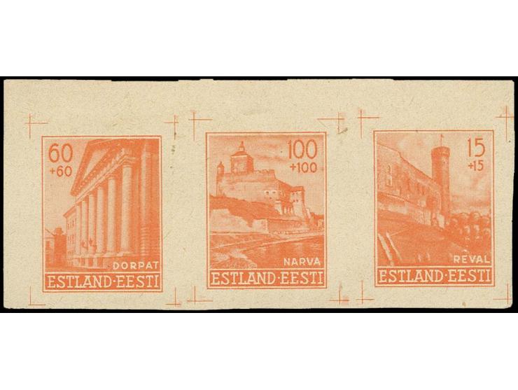 15 and 60-100 k. orange, upper part of proof miniature sheet of the individual clichés on chalky paper, very rare, stuck to p