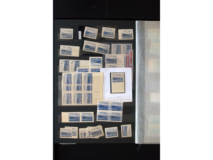 1941, very interesting lot ex Mi.-No. 4-9, containing misperforated, partially imperforated stamps, double prints, proofs, gu