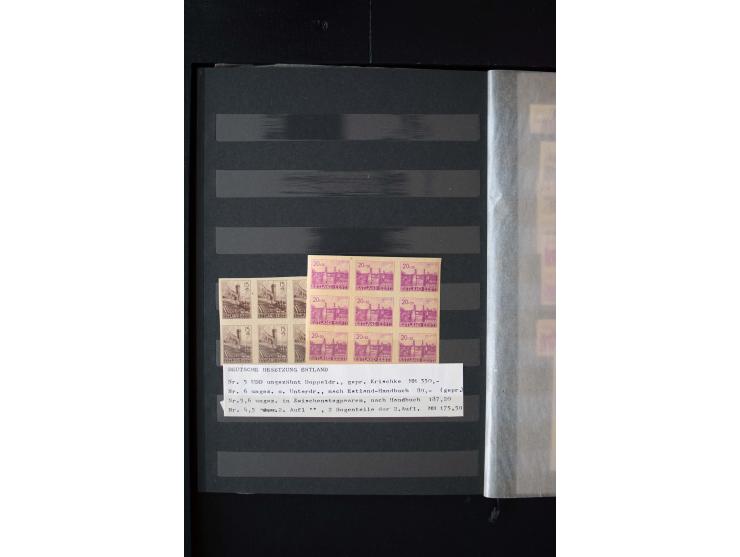1941, very interesting lot ex Mi.-No. 4-9, containing misperforated, partially imperforated stamps, double prints, proofs, gu