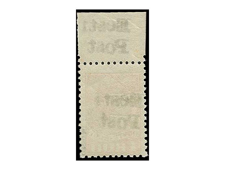 1 k. orange without watermark, with upper sheet margin with additional impression of handstamp, unused, scarce, very fine, si