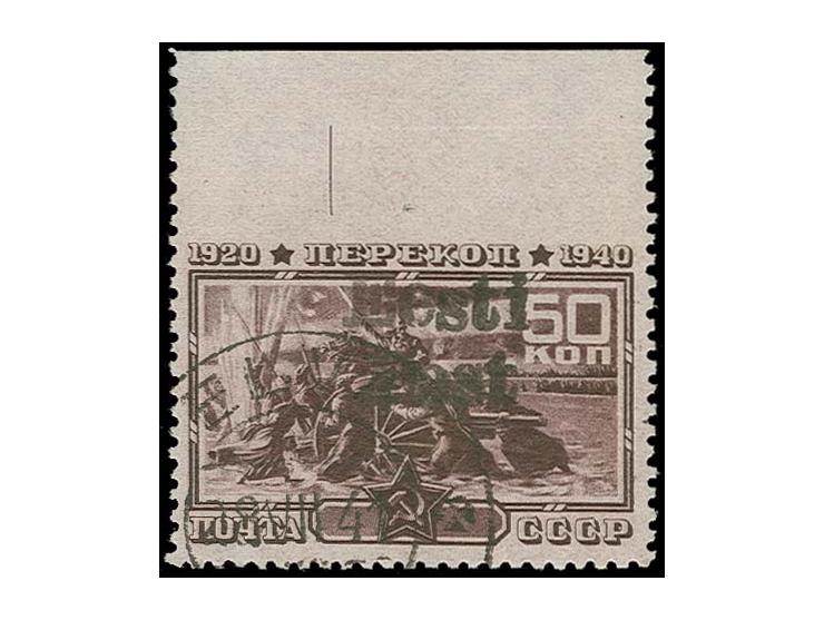 Perekop 50 k. with upper sheet margin, imperforated at top, used with clear cds., fine, a rare stamp, signed Keiler and Dub a