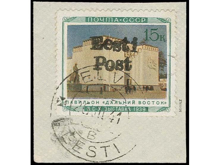 Pavillon of the Far East 15 k., tied by cds. "ELVA 26 VII 41" to small piece, only 14 stamps known, fine, signed Krischke and