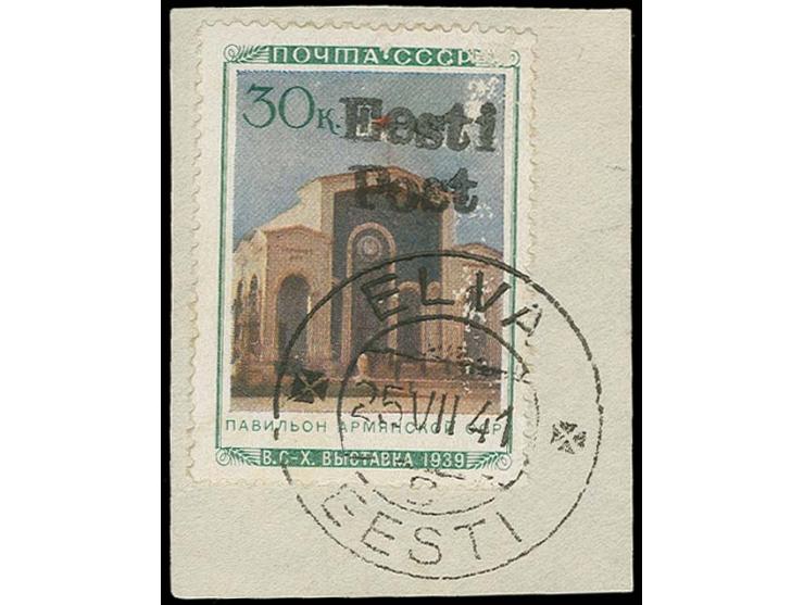 Armenian SSR 30 k., tied by cds. "ELVA 25 VII 41" to small piece, a very rare stamp only three examples known, few places wit