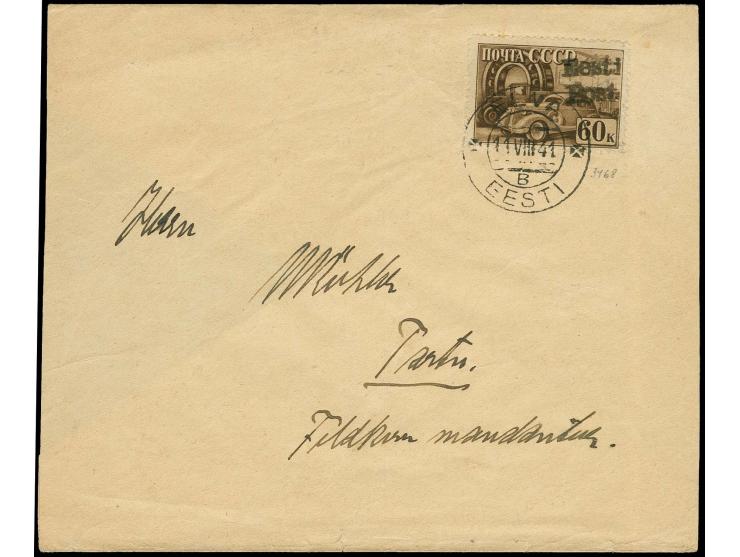 Mechanization 60 k., tied by cds. "ELVA 11 VIII 41" to addressed cover (one backflap missing), few perforation tips sightly t