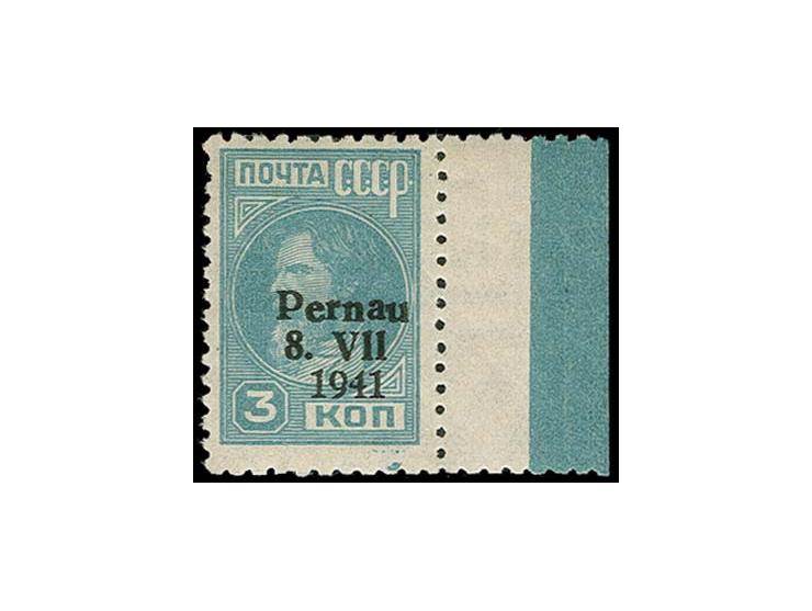 3 K. perforated with right sheet margin, with variety "large 9 in 1941", mint never hinged, fine, signed Dub and certificate 