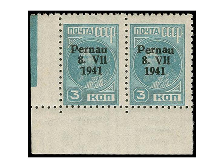 3 k. perforated as horizontal pair from the lower left sheet corner, the lower left stamp with variety "7941  instead of 1941