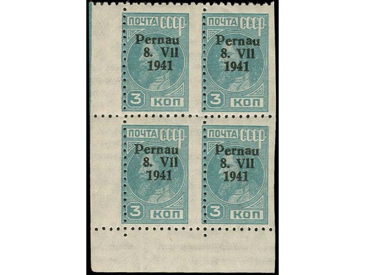 3 k. perforated as block of four from the lower left sheet corner, the lower left stamp with variety "7941  instead of 1941",