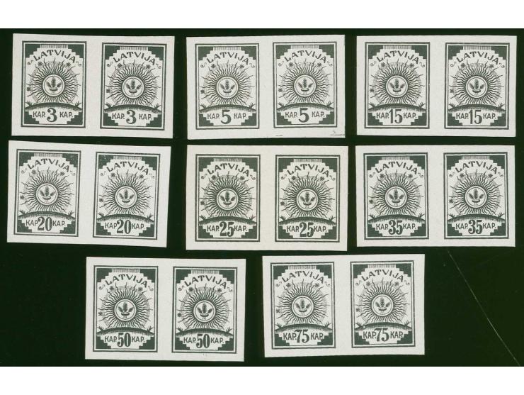 3-5 k. and 15-75 k. black on chalky paper, horizontal pairs, without gum, fine