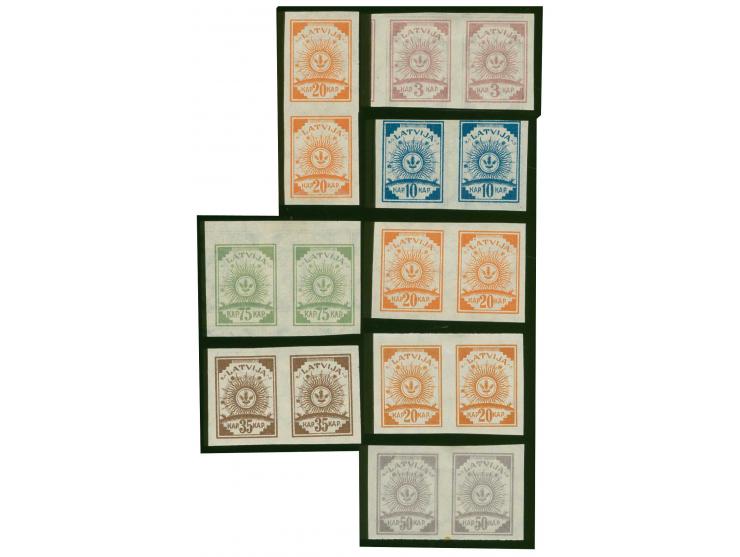 3 k. lilac, 10 k. blue, 20 k. orange, 35 k. brown, 50 k. lilac and 75 k. green, each as horizontal pair (plus 1 vertical and 