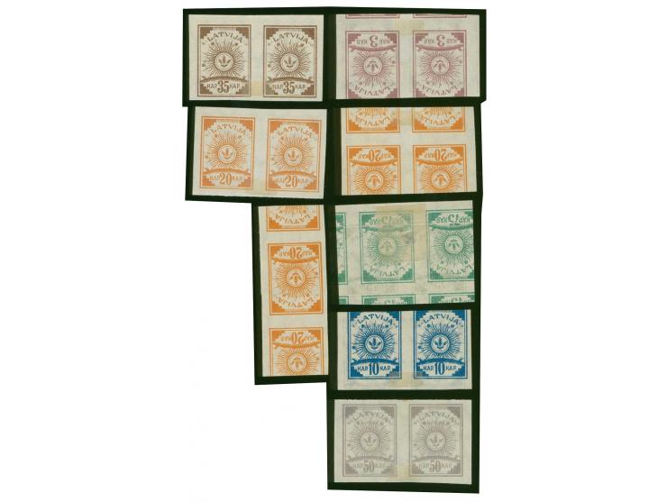 3 k. lilac, 10 k. blue, 20 k. orange, 35 k. brown, 50 k. lilac and 75 k. green, each as horizontal pair (plus 1 vertical and 
