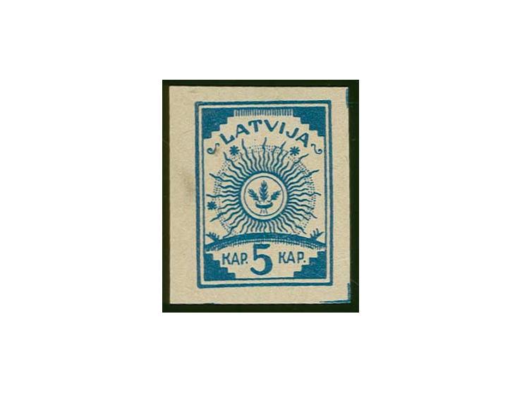 5 k. blue on multicoloured label paper, without gum, fine