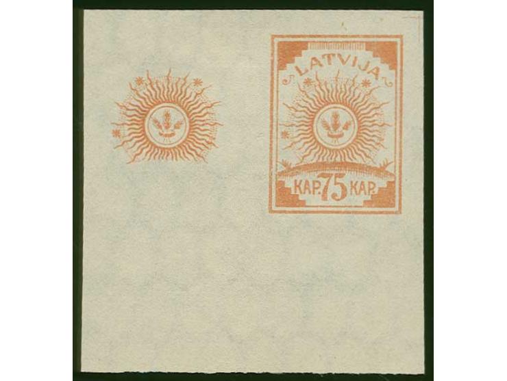 75 k. orange next to center only on honeycomb watermarked paper, with lower sheet margin, without gum, fine
