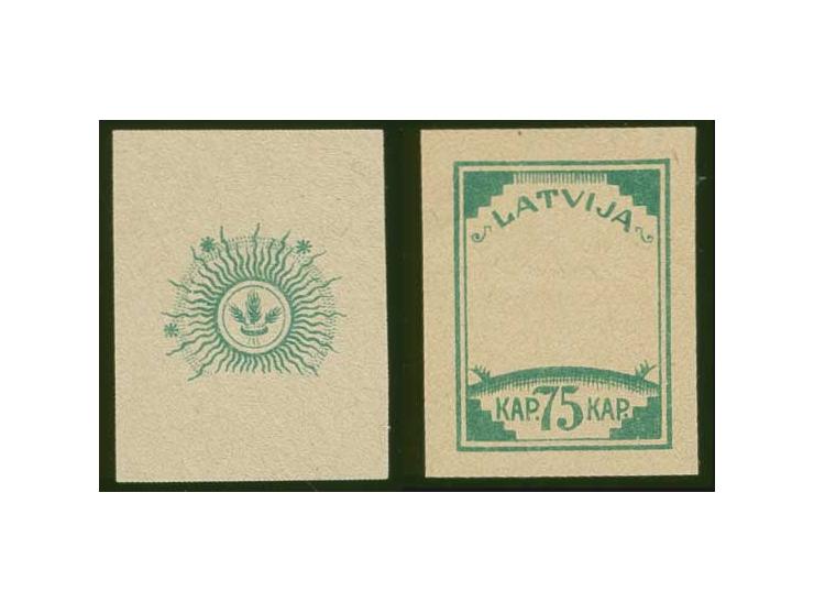 75 k. green, frame only and center only on ordinary paper, without gum, fine