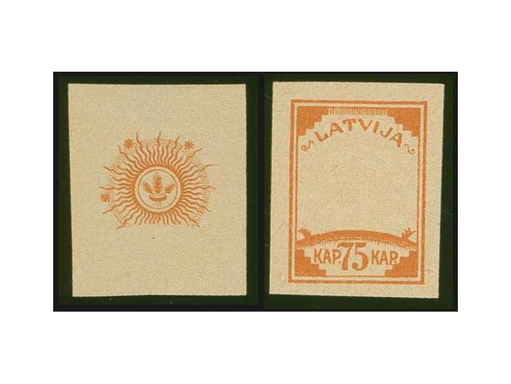 75 k. orange, frame only and center only on ordinary paper, without gum, fine