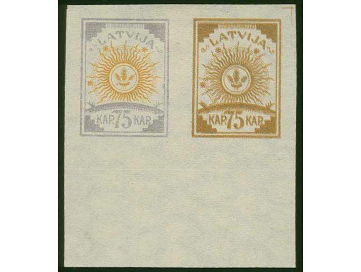 75 k. lilac/orange next to 75 k. brown on honeycomb watermarked paper, with lower sheet margin, without gum, fine 
