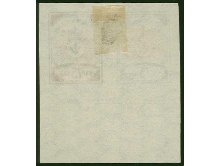 75 k. lilac/orange next to 75 k. brown on honeycomb watermarked paper, with lower sheet margin, without gum, fine 