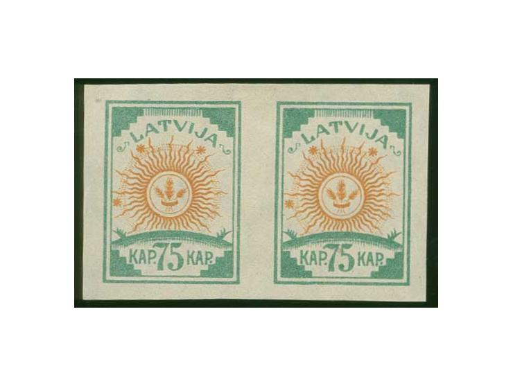 75 k. green/orange, horizontal pair on honeycomb watermarked paper, without gum, the left stamp small corner crease, otherwis
