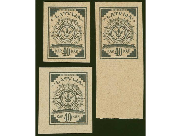 Unissued 40 k., three singles on ordinary paper, without gum, one signed Hofmann BPP, fine