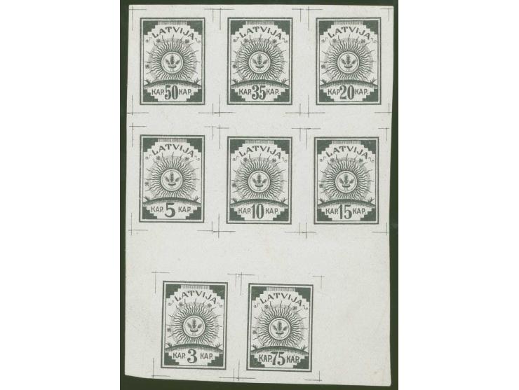 3-20 and 35-75 k. black, together on miniature sheet on chalky paper, without gum, very scarce and extremely attractive, very