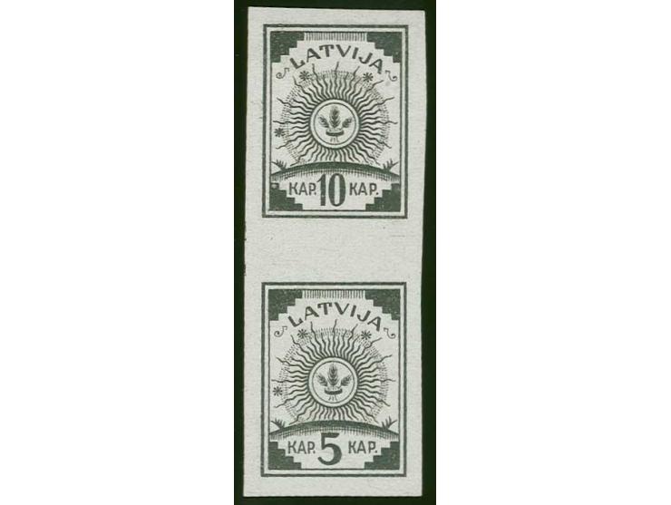 10 and 5 k. on chalky paper as vertical gutter pair, without gum, scarce, signed Hofmann BPP, fine