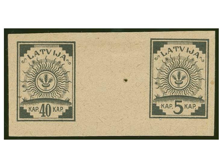 Unissued 40 k. and 5 k. on ordinary paper as horizontal gutter pair, without gum, scarce, fine