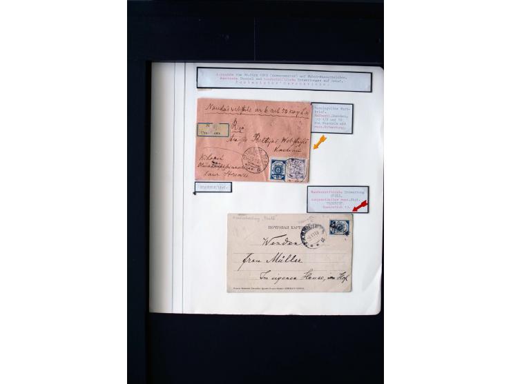 POSTMASTER-PERFORATIONS: 1919/20, small group of 8 stamps and 2 covers, all with provisional cancels, fine