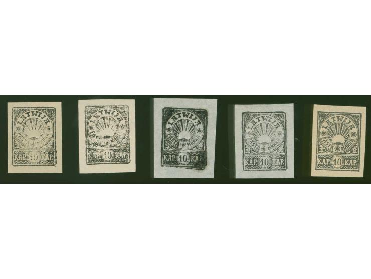 1919, Issue for North-Latvia, 10 k., 5 proofs, one machine-printed and four hand-printed on different papers, scarce, fine