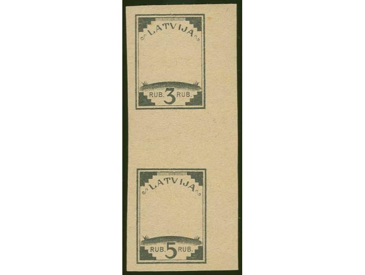 3 and 5 rbl. on ordinary paper as vertical gutter pair, without gum, very scarce, fine