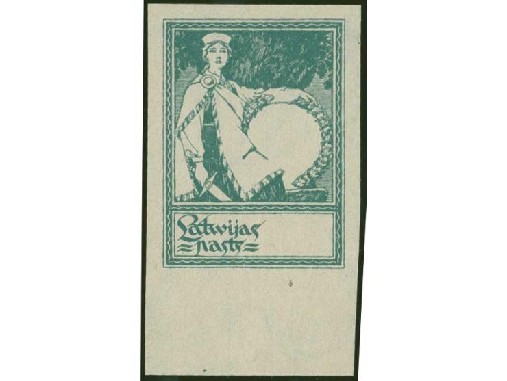 1919, 1st Anniversary of Independence 1 rbl. green, just the frame on blue banknote paper, without gum, very fine, certificat