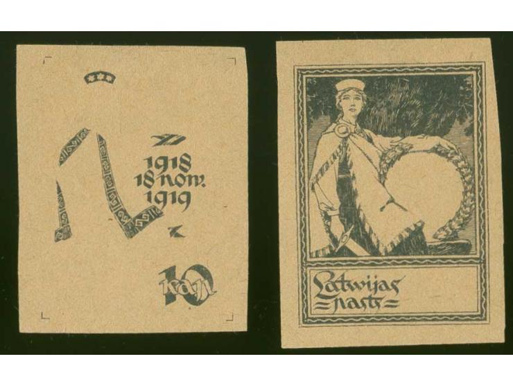 1919, 1st Anniversary of Independence 10 k. black, frame and center, each on ordinary paper, without gum, scarce, fine