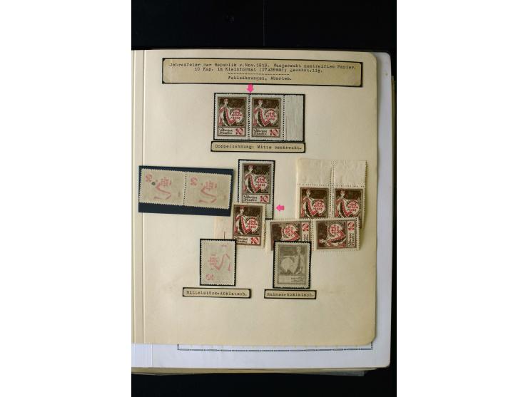 1919, 1st Anniversary of Independence 10 k. - 1 r., unused and used collection containing many plate flaws, perforation varie