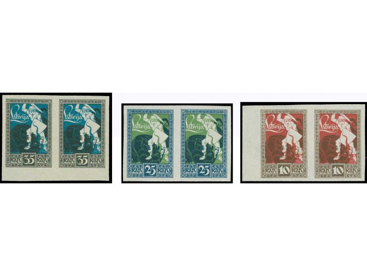 1919, Liberation of Courland 10-35 k., archive proofs, imperforated horizontal pairs, without gum, rare, fine