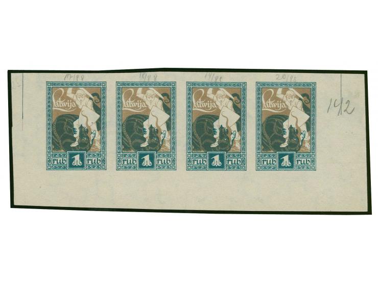 1919, Liberation of Courland 1 rbl. green frame / brown background printed on unfinished 5 rbl. Riga Workers' and Soldier's C