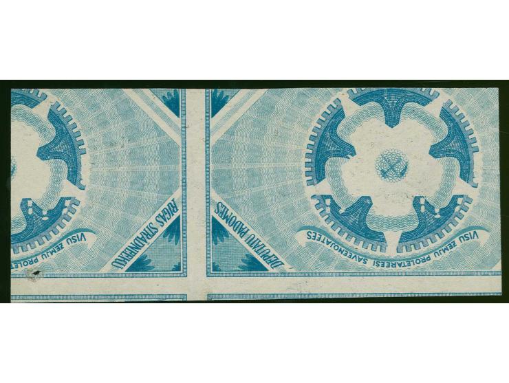 1919, Liberation of Courland 1 rbl. black frame / blue background printed on unfinished 5 rbl. Riga Workers' and Soldier's Co
