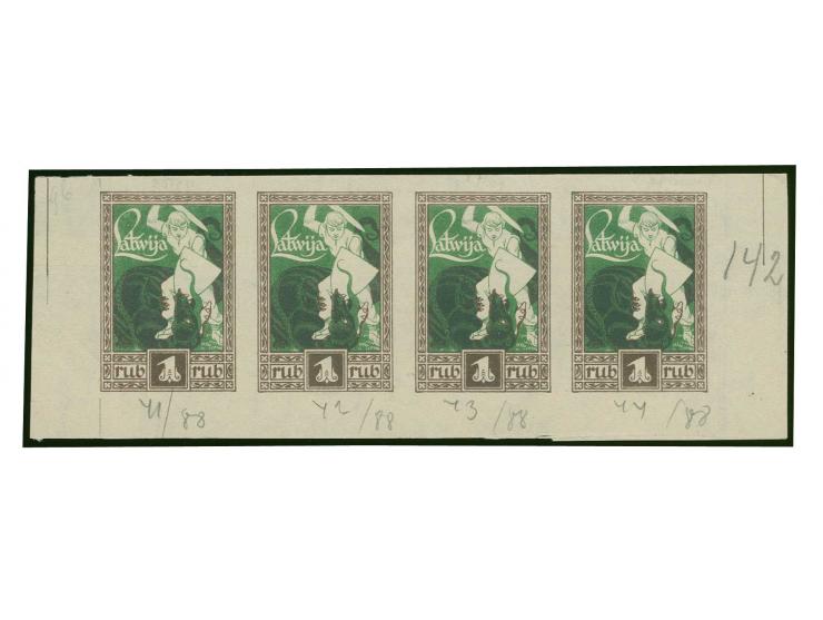 1919, Liberation of Courland 1 rbl. brown frame / green background printed on unfinished 5 rbl. Riga Workers' and Soldier's C