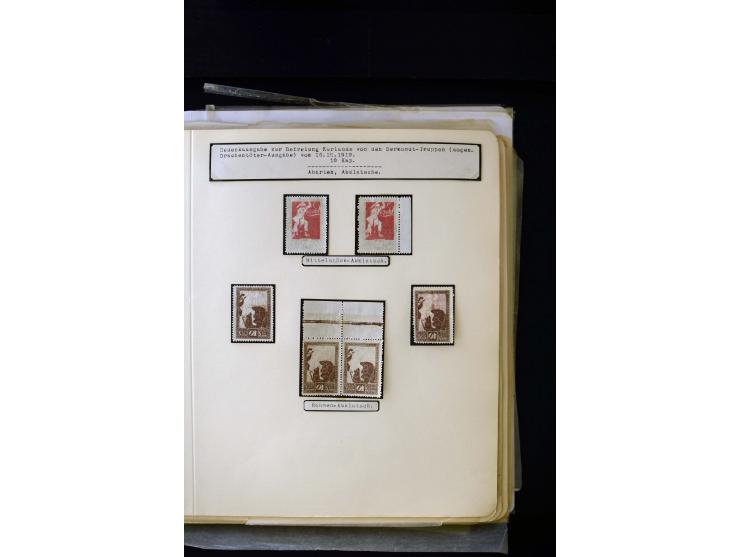 1919, Liberation of Courland, unused and used collection containing many varieties like offsets, partially imperforated stamp