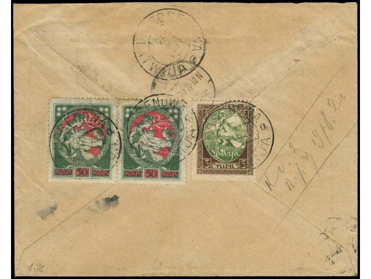 50 k. as horizontal pair with additional franking tied by cds. "ROSENOWA 19 8 20" to reverse of registered cover, with handdr