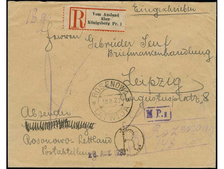 50 k. as horizontal pair with additional franking tied by cds. "ROSENOWA 19 8 20" to reverse of registered cover, with handdr