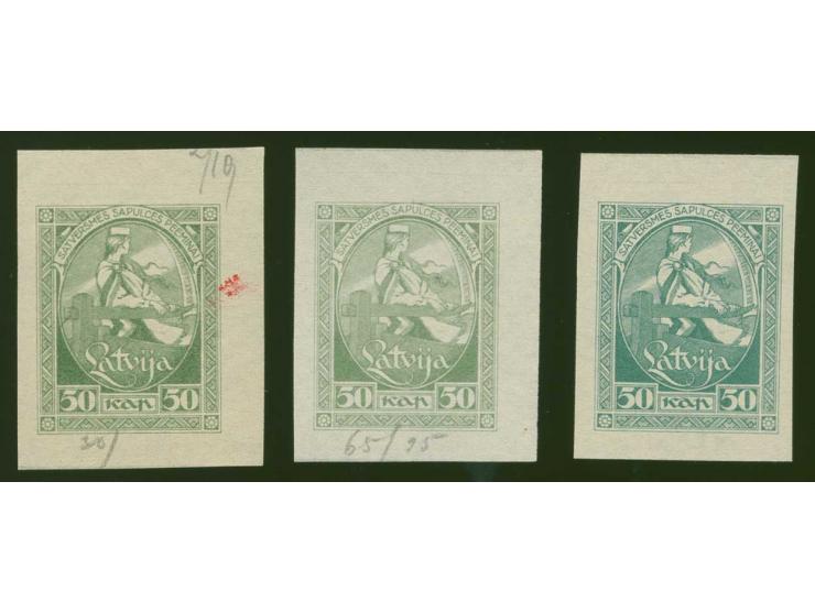1920, First Constitution Assembly 50 k. green, greyish-green and yellowish green, each on white smooth paper, without gum, on
